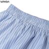 VONDA Two Piece Suit Women Short Sleeve Lapel Neck Tops and Pleated Mini Skirts Sets