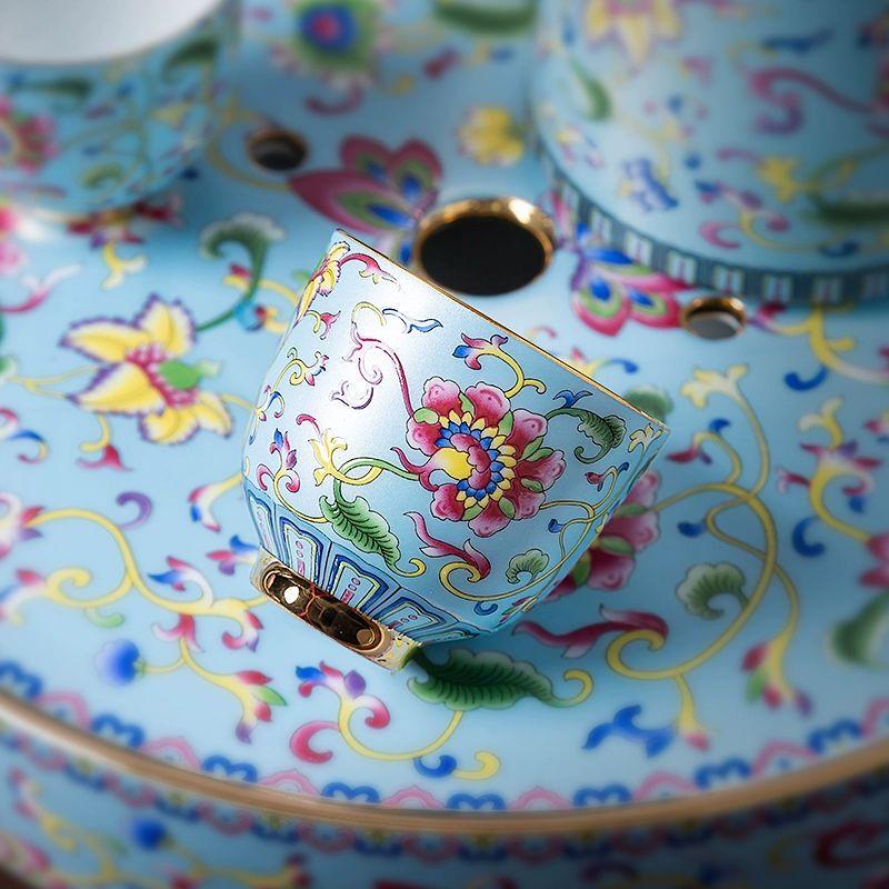 Qian Yu Enamel Ceramic Tea Set with Stone Tray