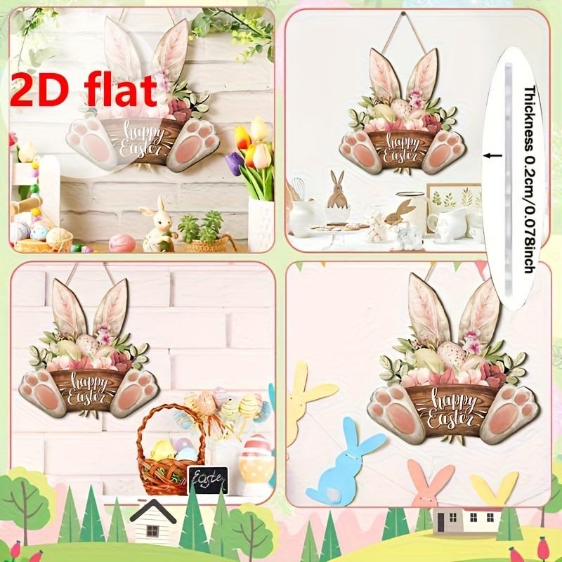 1pc Easter Wooden Bunny Sign, Modern Floral Design for Front Door, Spring Welcome Decor & Seasonal Home Gift,Easter Day