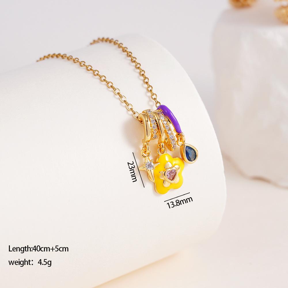 Fashion Zircon Daisy Fish Tail Ice Cream Charms Necklace for Women Girls Stainless Steel Chain Sweet Cute Jewelry Christmas Gift