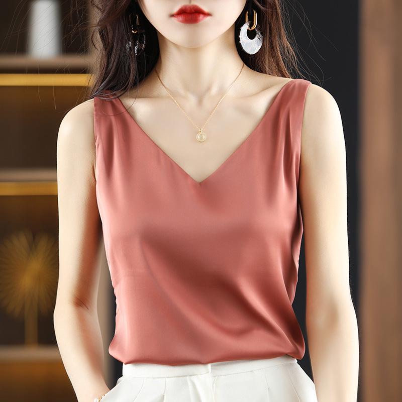 Women's Summer Silk Camisole, Satin V-Neck Top, Unique Base Layer.