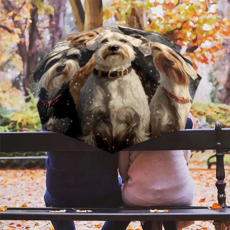 Schnauzer Pattern, Automatic Folding Umbrella, Portable and Foldable Design, 8 Ribs, a Christmas or Birthday Gift.