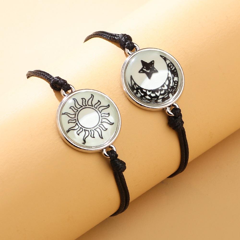 Romantische leuchtende Sonne-Mond-Paar-Armbänder für Frauen und Männer, handgefertigt, geflochtenes Seil, passendes Armband, Schmuckgeschenke zum Valentinstag