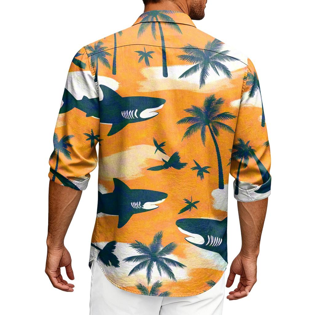 Hawaii Print - Men's Casual Long-Sleeved Shirt