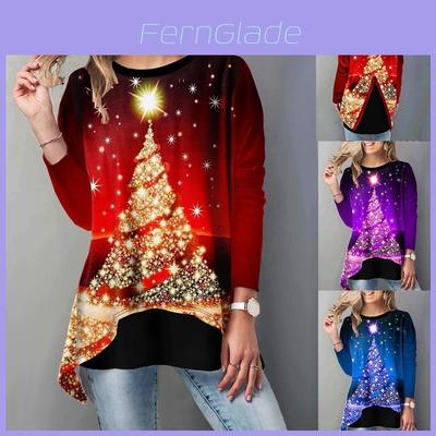 Women Christmas Tree Tops Cozy Long Sleeve Casual Xmas Pullover T Shirt Blouse