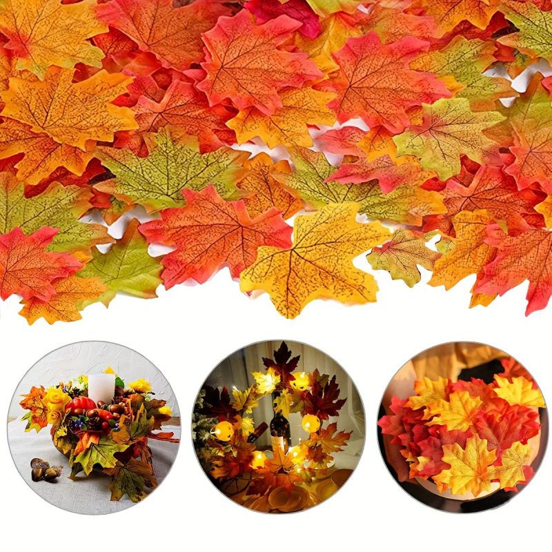50pcs Halloween Simulation Maple Leaves Fall Color Mix for Thanksgiving Table Decor Photo Wedding Party Props Courtyard