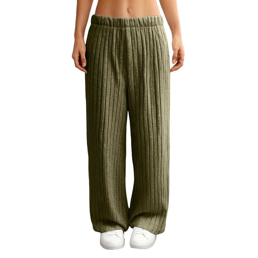 Women's Loose Straight Leg Leggings, High,Waisted Elastic Ribbed Knit Casual Pants, Comfortable And Warm Sweater Pants, Soft Home Pants