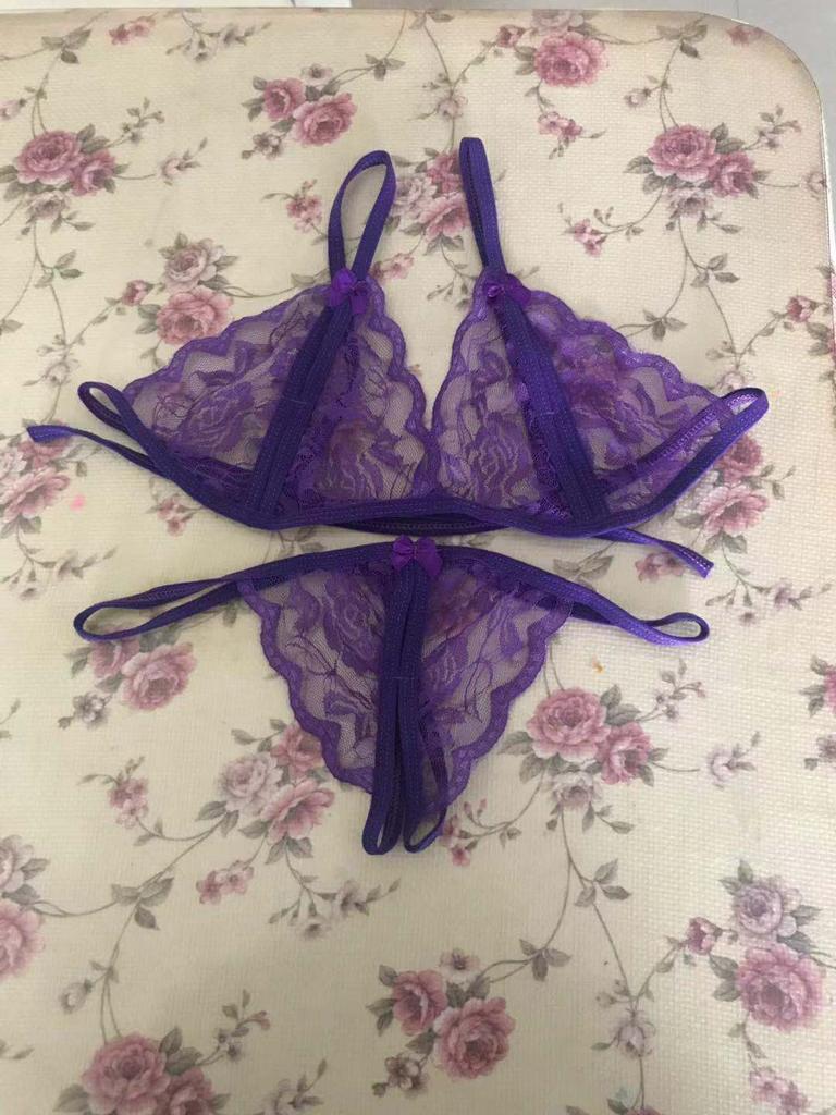Sex underwear sexy temptation lace transparent women's open gear temptation three-point women's sex underwear N