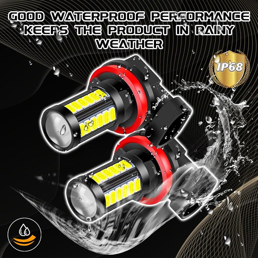2PCS H11/H8 LED Fog Light Bulbs, Car LED Fog Lamp 12V 6500K Anti-fog 360 Degree Bright Headlights 5730-33SMD Power LED Bulbs Universal for Car,