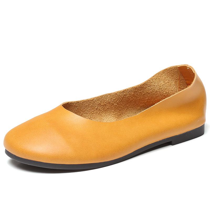Simple Zen Literary Handgemachte Lederschuhe mit weicher Unterseite für Omas Damen mit flacher Unterseite und flachem Mund, Mutterschuhe für vier Jahreszeiten, Einzelschuhe