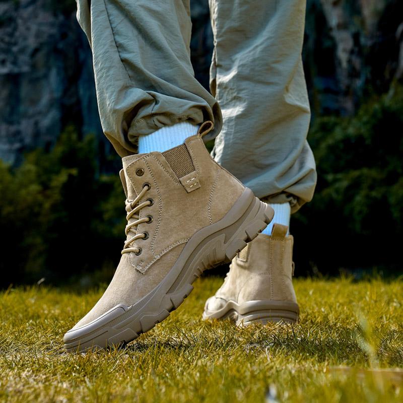 Halbhohe Lederstiefel, Herrenstiefel, Ganzjahres-Wüstenkampfstiefel, Outdoor-Anti-Rutsch-Wanderstiefel und Winter-Baumwoll-Schneestiefel