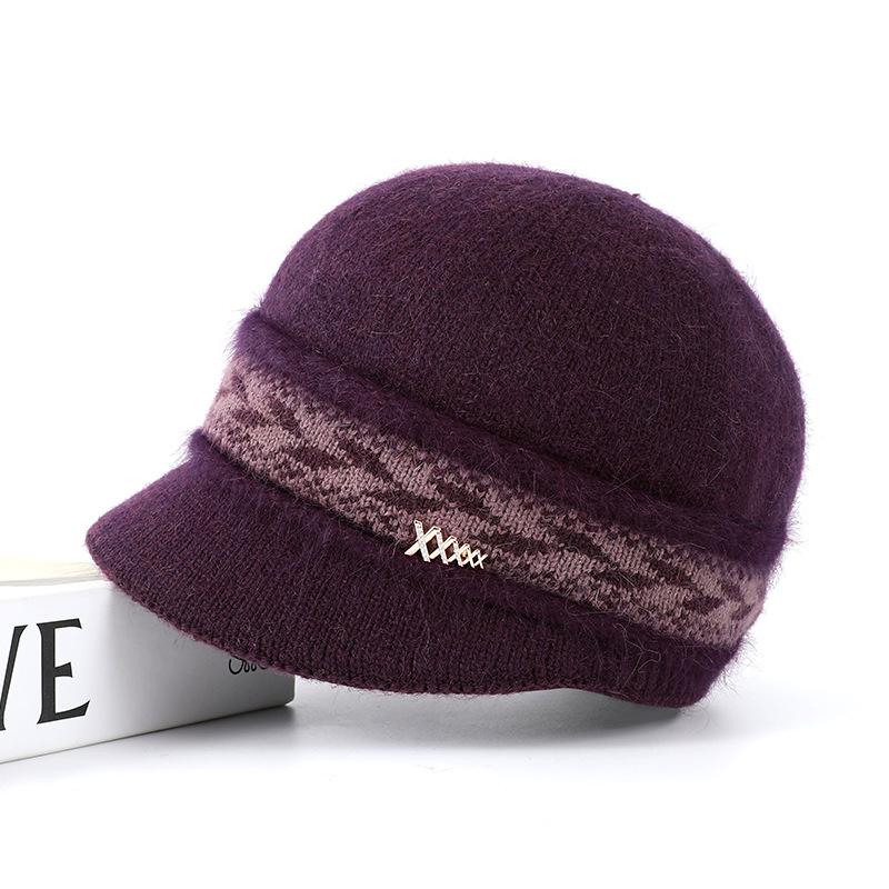 

Middle-aged autumn and winter rabbit wool blended knitted hat fashionable mother thickened thermal basin hat windproof and cold-resistant wool hat One size темно-фіолетовий колір