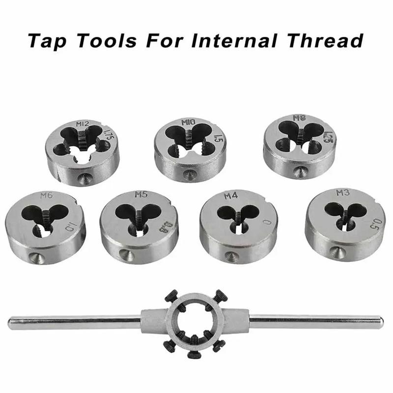 HHO-Taper Plug M3 M4 M5 M6 M8 M10 M12 32Pcs/Set Metric Tap Die Set M3-M12 Thread Wrench Nut Bolt Screw Repair Tools Kit