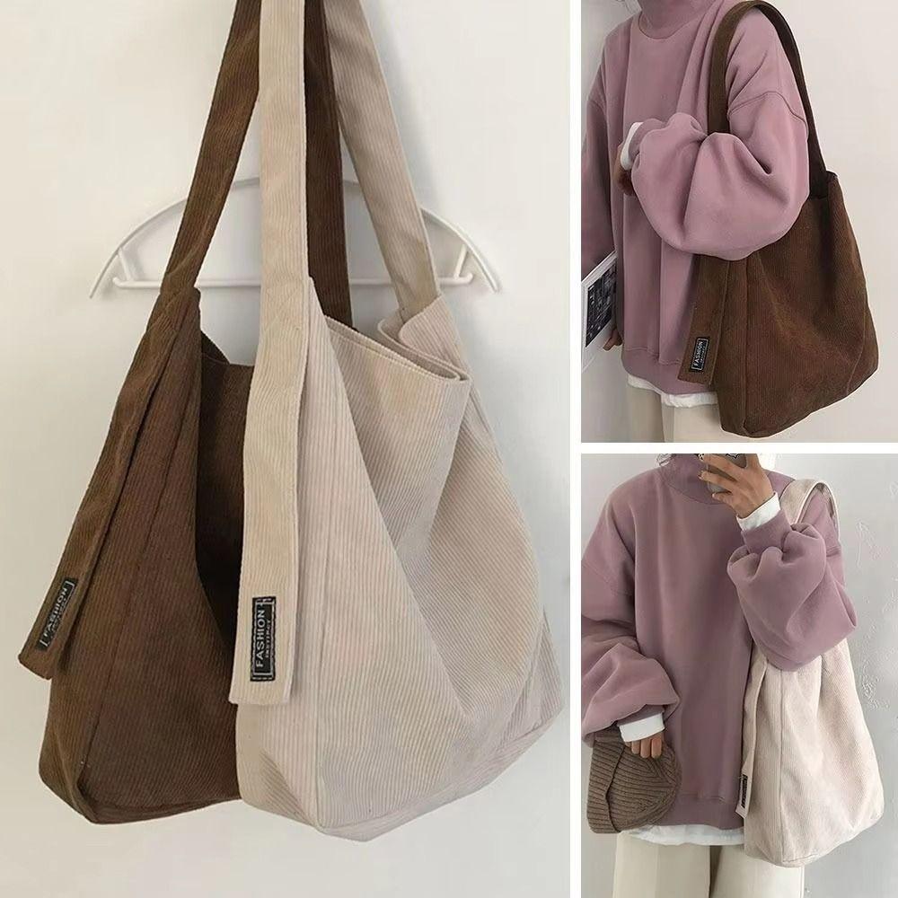 Large Capacity Corduroy Shoulder Bag Cotton Cloth Solid Color Shoulder Bag  All-match