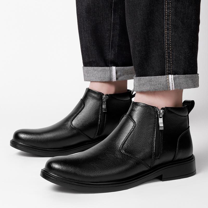 Fashion Trendy Men Leather Boots Quality Side Zipper Autumn and Winter Business Office Chelsea Boots Non Slip Sole Walking Driving Boots