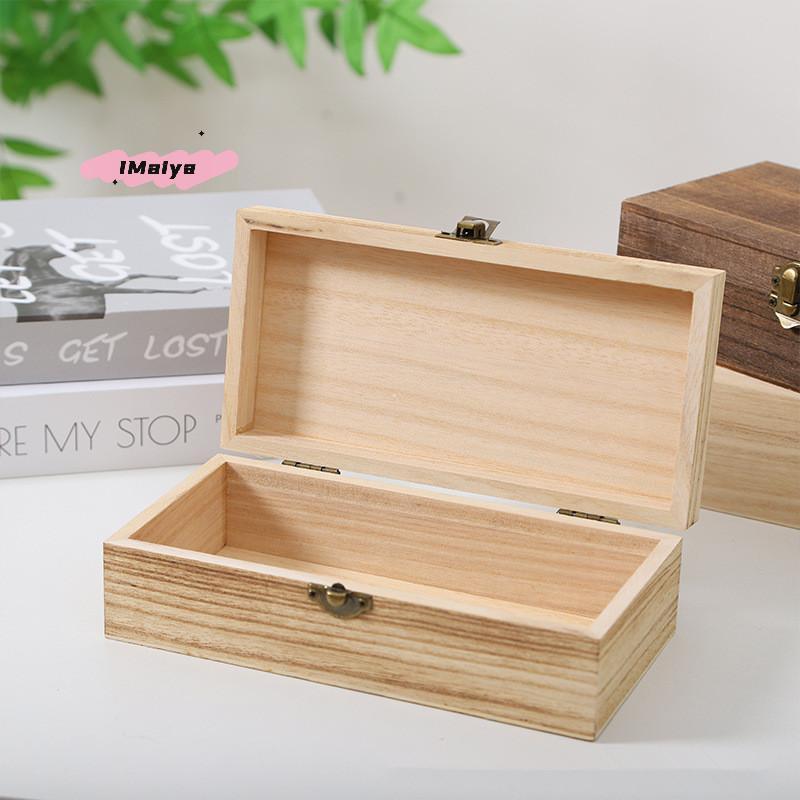 M-Rectangular Wooden Storage Box Organizer Wooden Storage Case Simple Storage Container Dust-Proof With Lock Jewelry Box Case