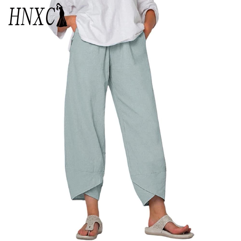 HNXC Damenmode, lässig, einfarbig, bedruckt, hohe Taille, Hosen und Caprihosen