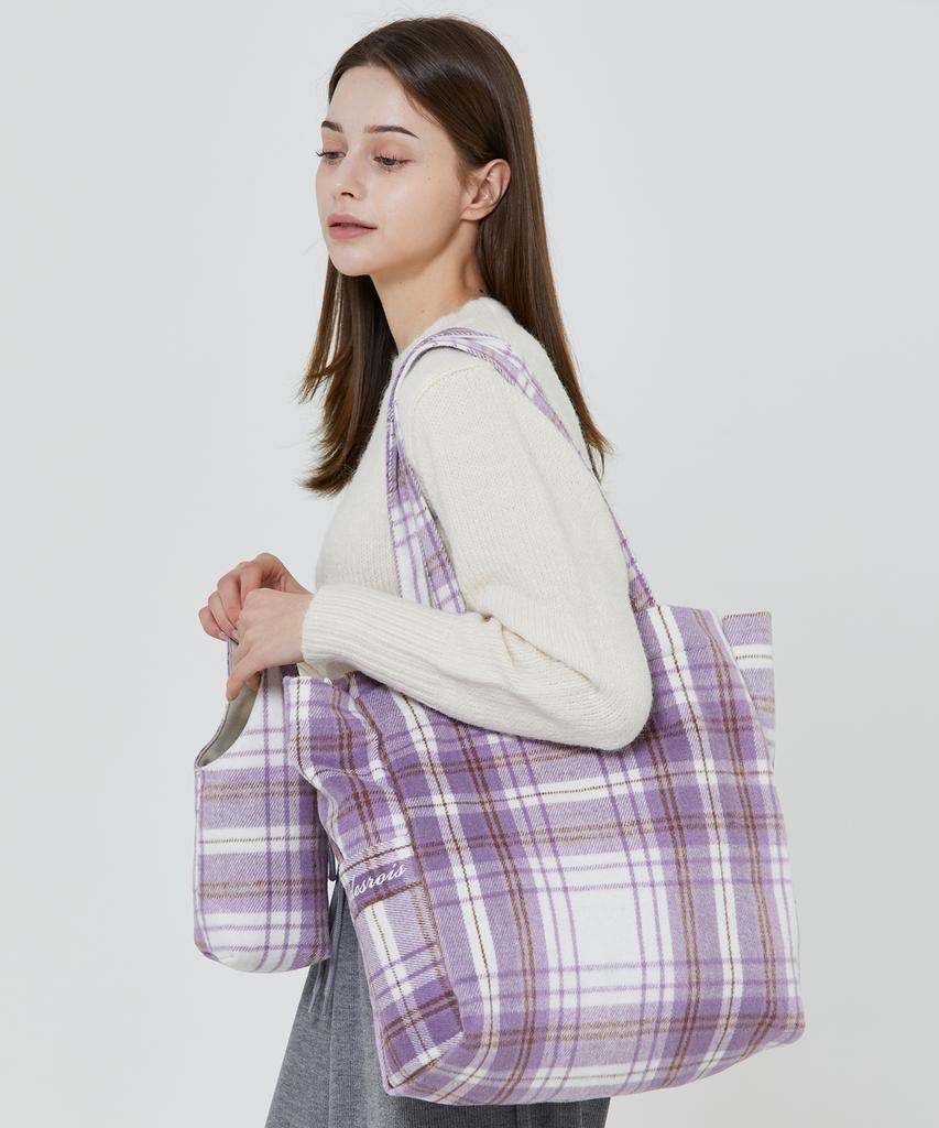 Roidesrois Check Cotton Pocket Eco Shoulder Bag (Purple/Check)