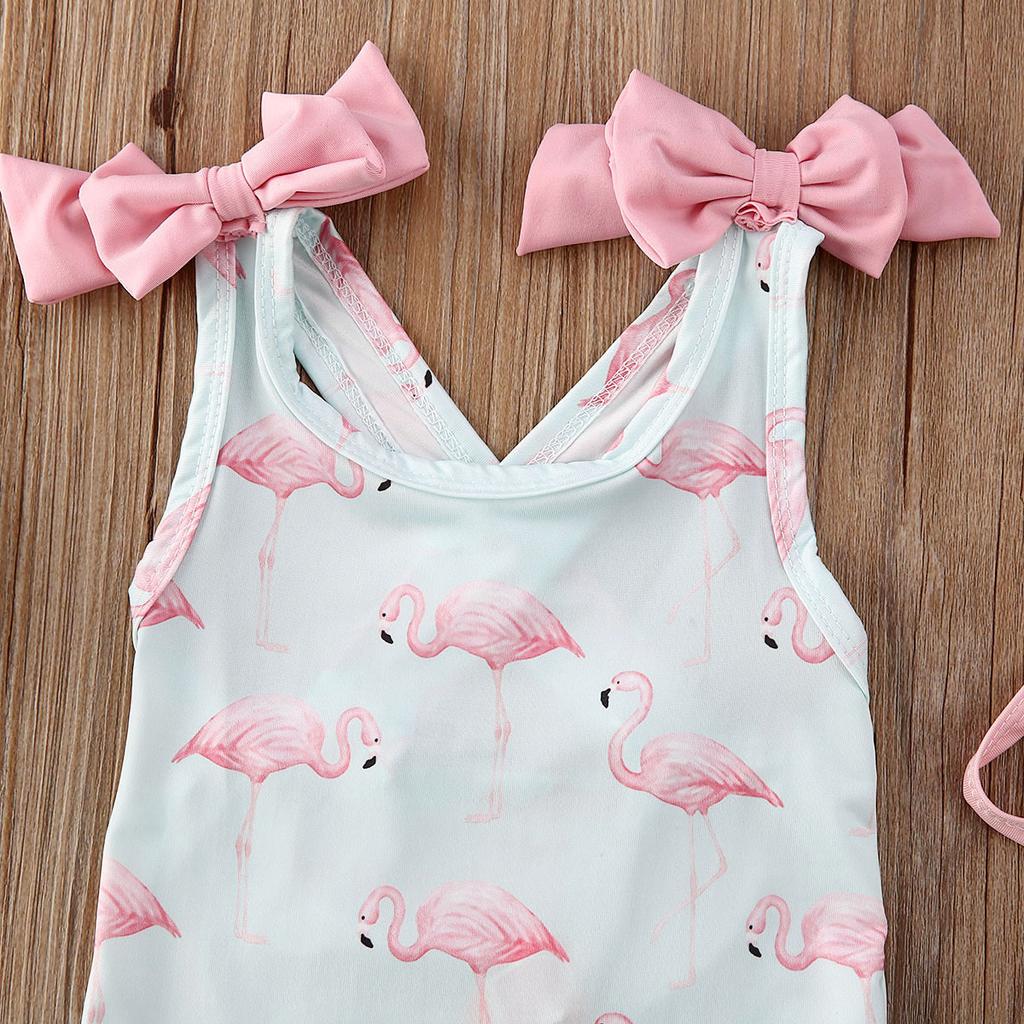 Sommer-Badebekleidung für Babys, Mädchen, ärmellos, mit Schleife, niedlicher Tierdruck, rückenfrei, einteiliger Badeanzug + Rüschenmütze, Kinder, 2-teilig, Strandmode