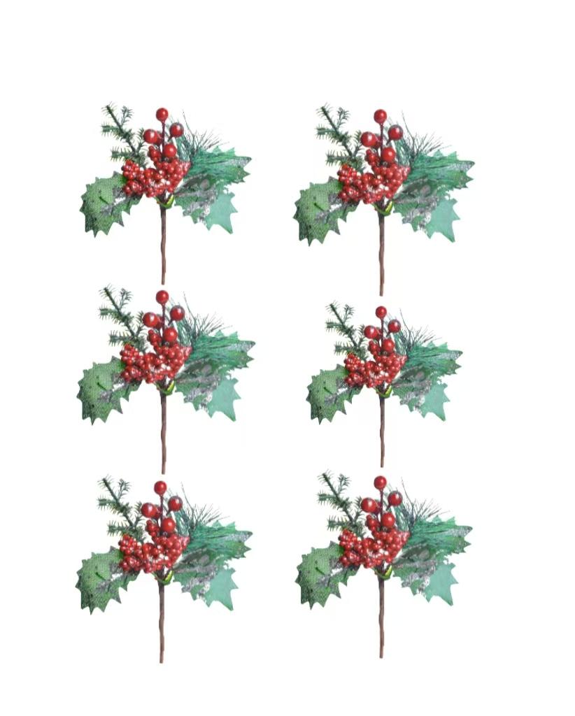 

6Pcs Christmas Synthetic Berry Branches Realistic Christmas Berries Set Christmas Joyful Artificial Bouquet For Tree & Home Dec