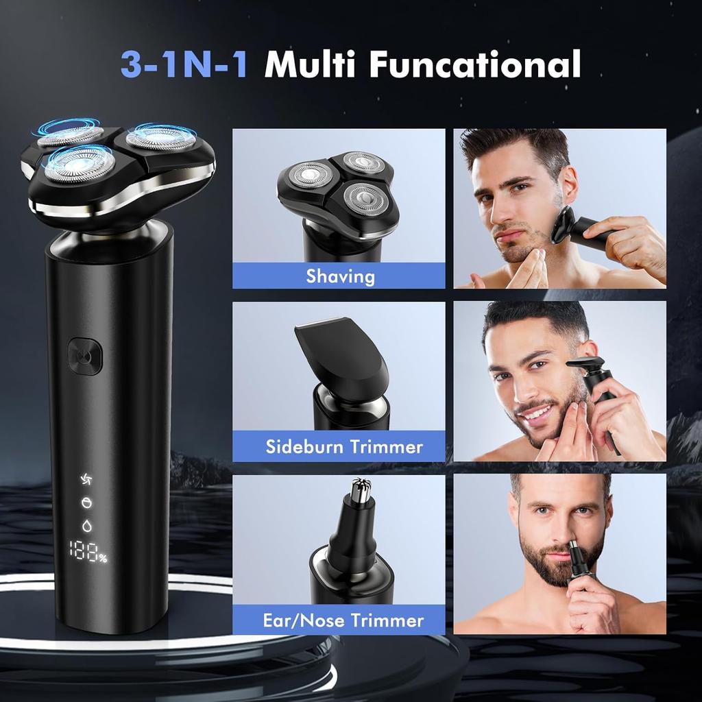 Electric Shavers,  Waterproof Wet/Dry  Shaver, Smart LED Display & All-in-One Char