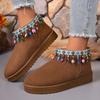 Fashion Size 44 Winter Cotton Shoes for Women 2024 New Bohemian Style Colorful Beaded Design Fashionable Women's Boots Botas De Mujer