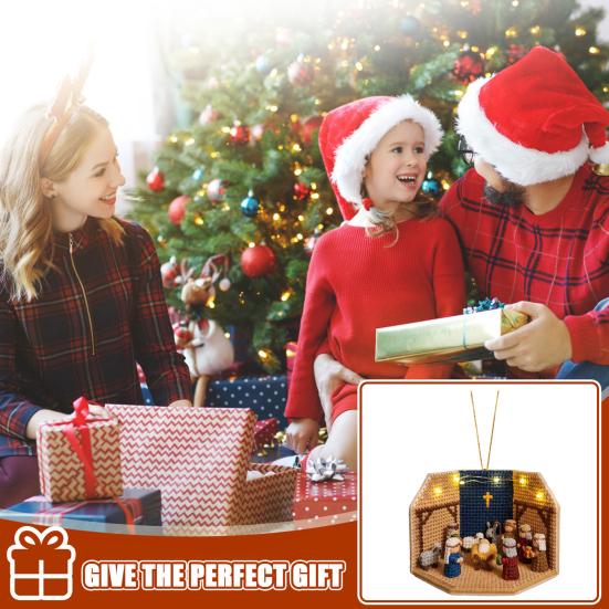 DIY Nativity Scene Ornament Kit with LED Lights Beginner Friendly Christmas Decoration Easy to Hang Holiday Ornament for Tree And Home