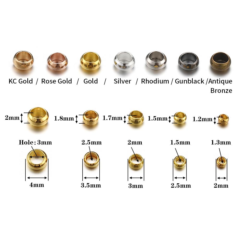 500 Stück Gold Silber Farbe Quetschperlen Kupfer Kugelstopper Abstandshalter Endkappen für Armband Halskette DIY Schmuckherstellung Zubehör