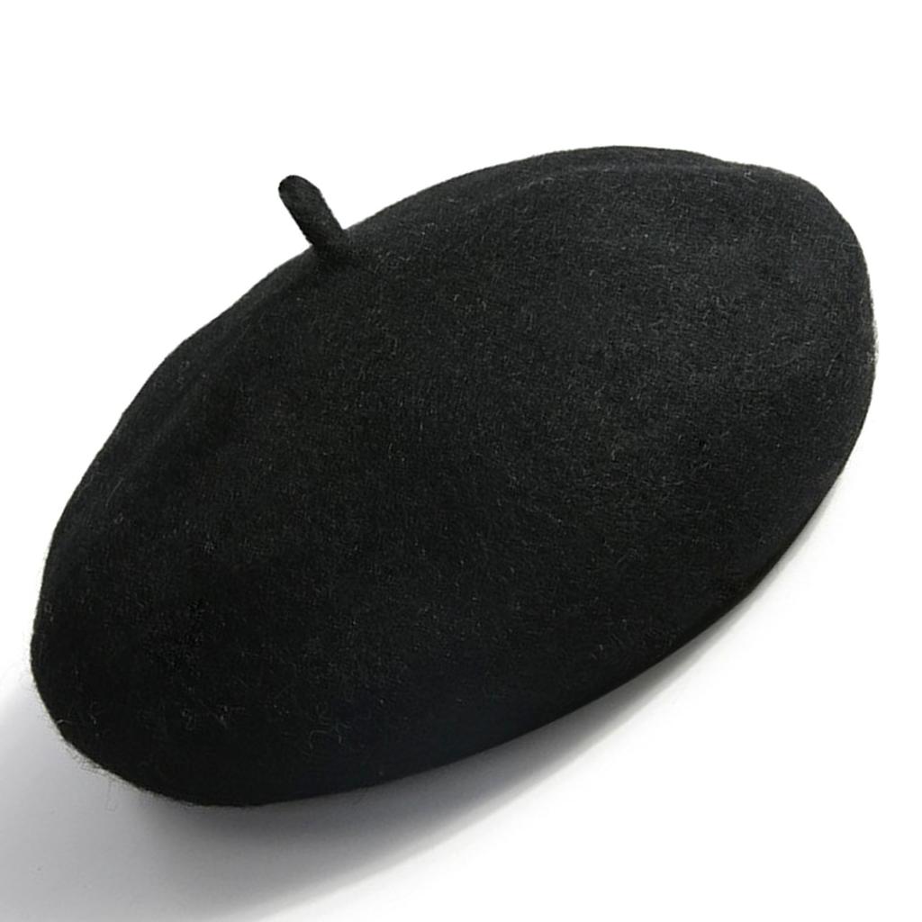 Women Beret French Hat Pure Colour Black Comfortable Costume Accessory for Winter Autumn Black