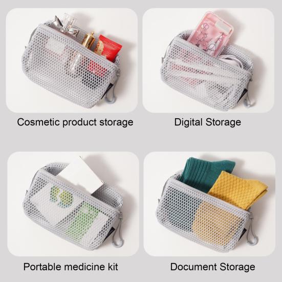Cosmetic Bag Zipper Design Adjustable Size Large Capacity Mesh See-Through Washable Breathable Travel Makeup Organizer Storage Pouch