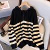 2025 Spring & Autumn Slimming Striped Hooded Sweater for Women - Thick, Fashionable, Age-Reducing, Loose Fit.