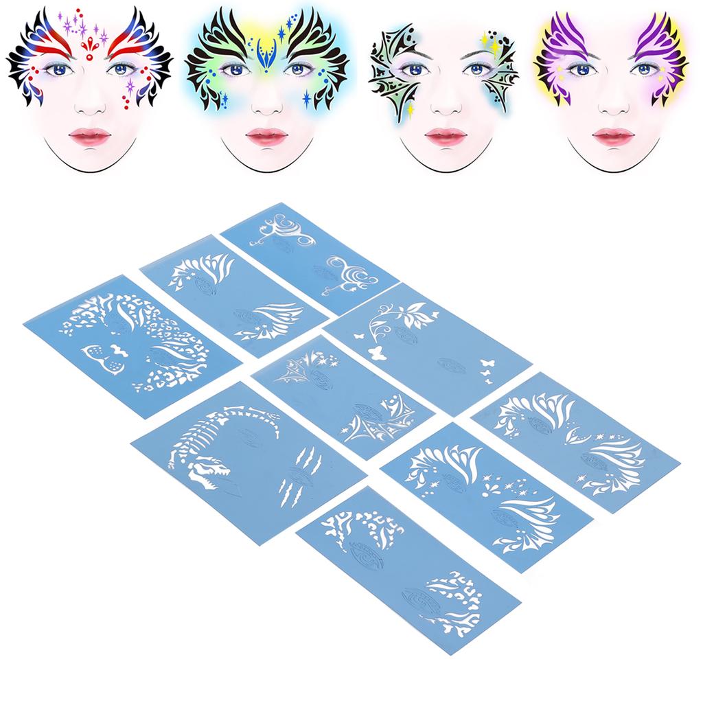 9pcs Face Painting Stencils Kit Washable Paint Template Stencils Template for Halloween Holiday Party Cosplay