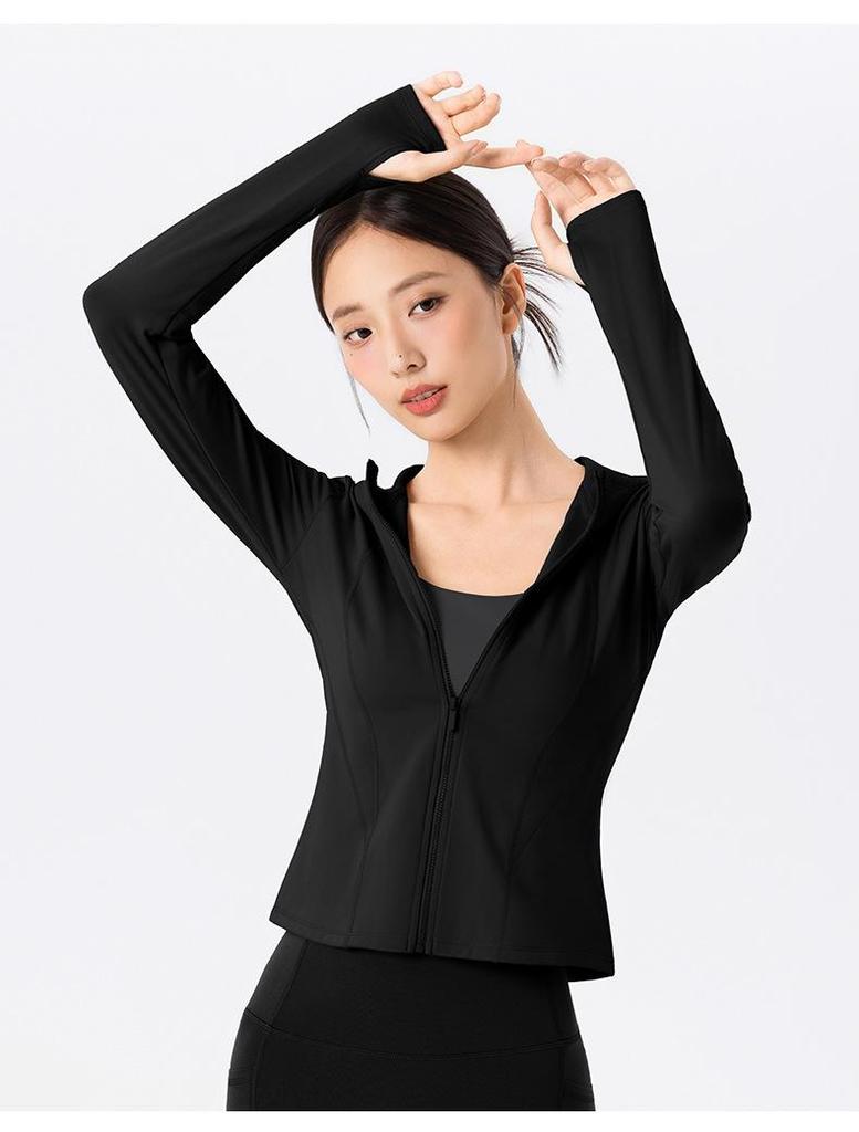 Women's Fleece-Lined Slim-Fit Sports Jacket - Warm Hooded Fitness Top for Outdoor Running & Yoga