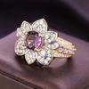 Huitan Gentle Flower Shaped Women Ring Luxury Wedding Engagement Inlaid Shiny Purple CZ Party Fashion Accessories Jewelry Gift