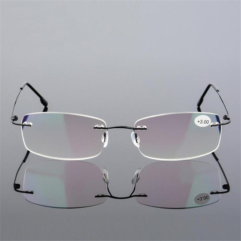 Ultralight TR90 Memory Rimless Reading Glasses Square Presbyopic Eyewear +1.0 to +4.0 for Men Women