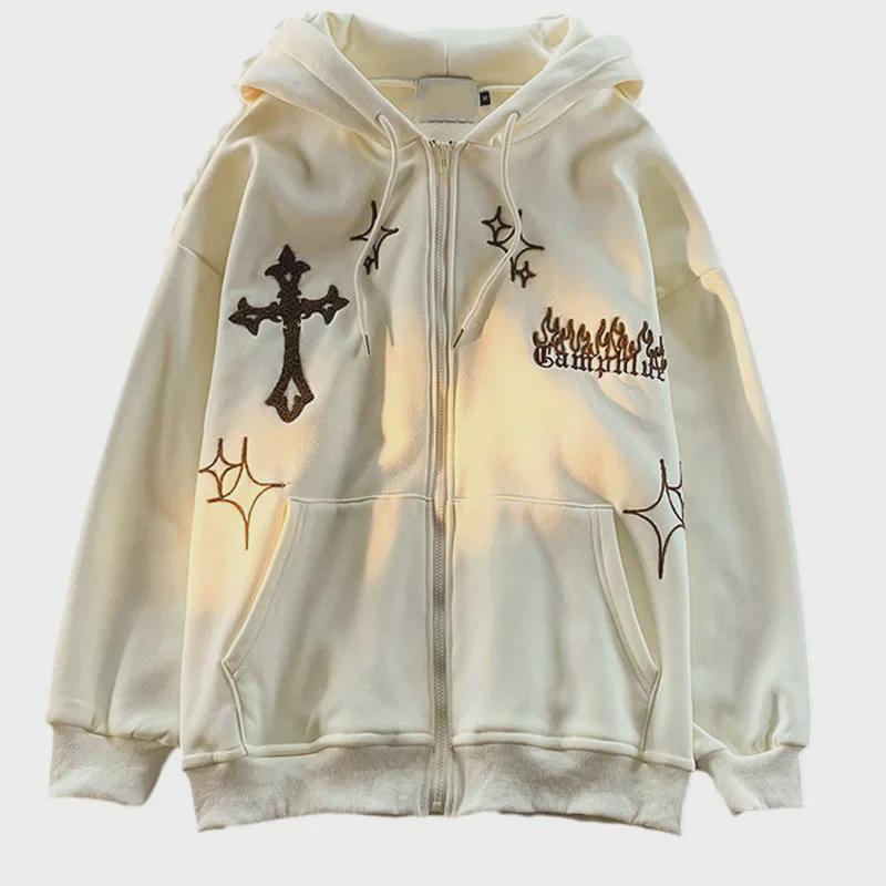 "American Fashion Brand Oversized Embroidered Towel Sports Jacket - Unisex Hooded Cardigan for Spring & Autumn"