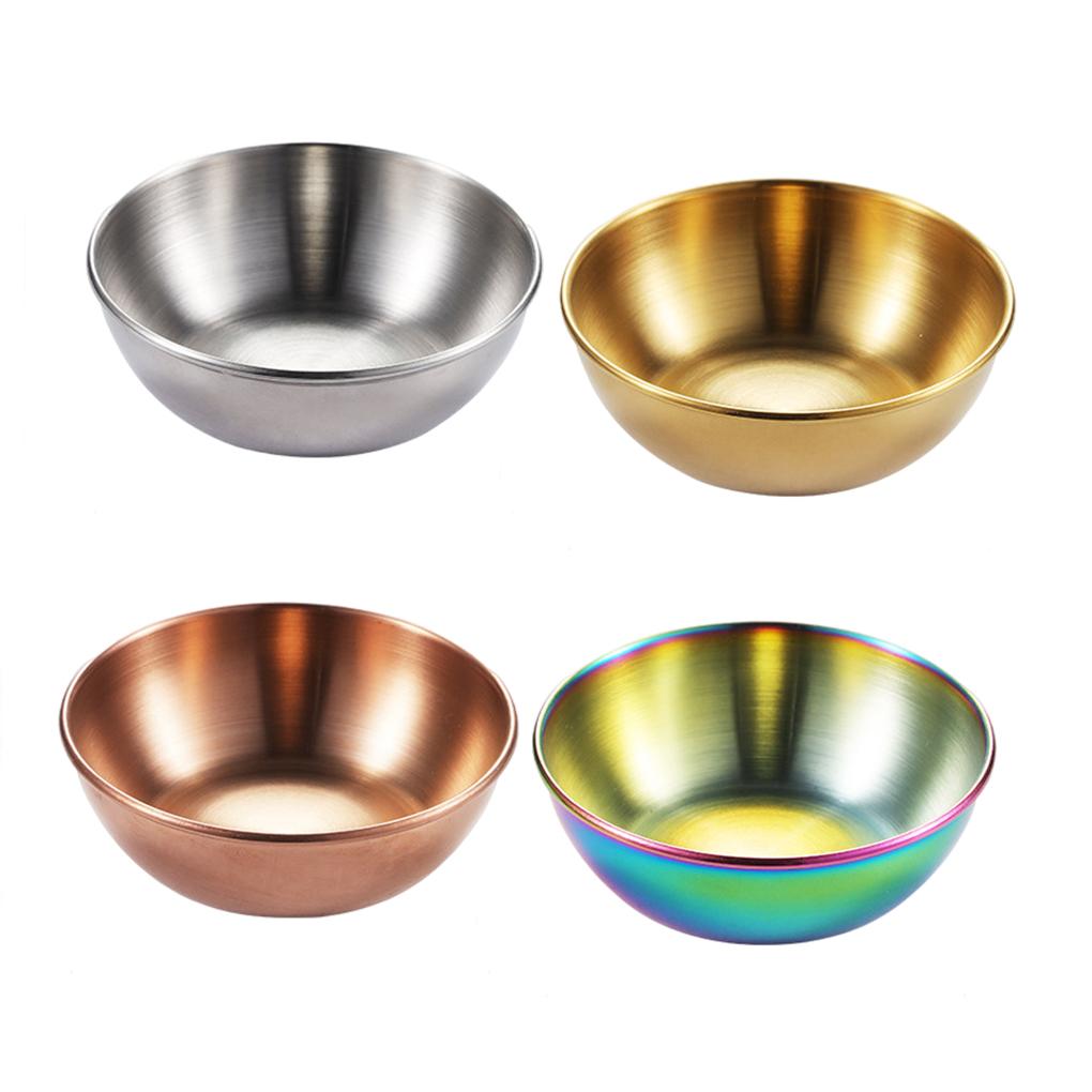 4 Pieces Stainless Steel Sauce Sushi Dishes Spice Vinegar Plates Dipping Bowls Household Tableware Dessert for Dining Hall