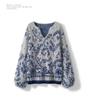 Autumn/Winter Blue & White Porcelain Jacquard Knitwear - Women's New Arrival, Hot Selling, Wearable as Inner or Outer Layer