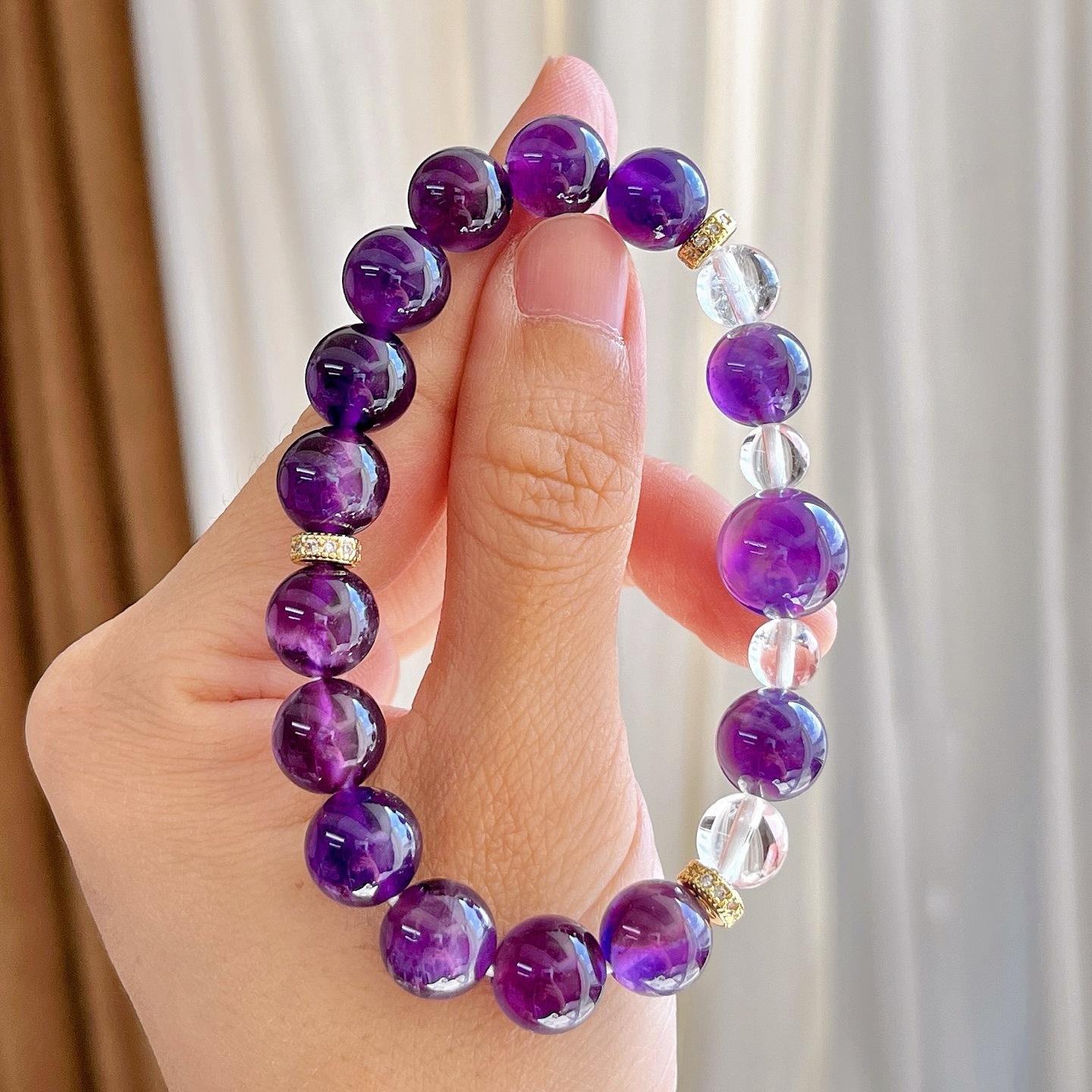 10Mm Natural Royal Purple Grape Amethyst White Crystal Contrast Bracelet Bracelet Jewelry