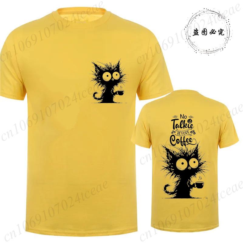 Cat Loving Coffee Print Men's T-shirt Summer Tees Comfortable Breathable Short-sleeve Top Black Cat Lovers Oversized Men T-shirt