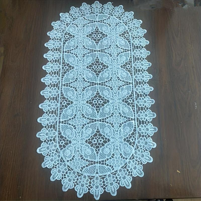 Oval Flowers Embroidery White Bed Table Runner Flag Cloth Cover Kitchen Wedding Christmas Table Decoration and Accessories