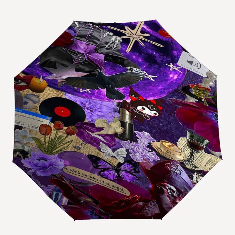 1 шт. готический Хэллоуин Автоматически открывающийся, Ветрозащитный, Компактный дорожный зонт, Подарок на день рождения, Рождество, Для бизнеса 93019