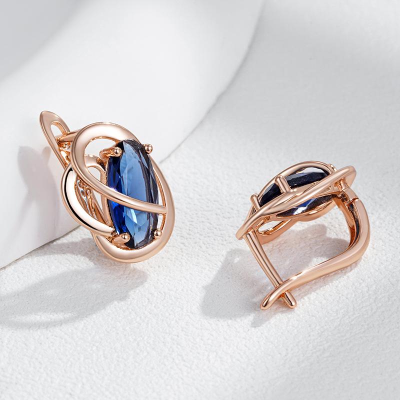 Unusual Shiny Oval Blue Natural Zircon Dangle Earrings For Women Luxury  Rose Gold Color Wedding Party Daily Jewelry
