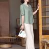 Summer Two-Piece Set: Elegant Short-Sleeved Top & Bottoms for Middle-Aged and Elderly Mothers