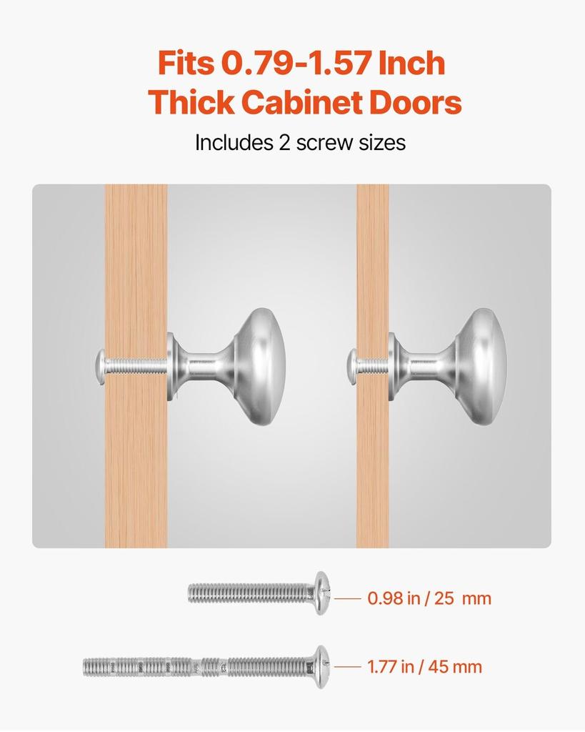 Cabinet Knobs, 25 Pack, 28 Mm Zinc Alloy Drawer Pulls Door Handles, Mushroom Kitchen Solid Knobs Dresser Handles, Cupboard Hardware with Screws for