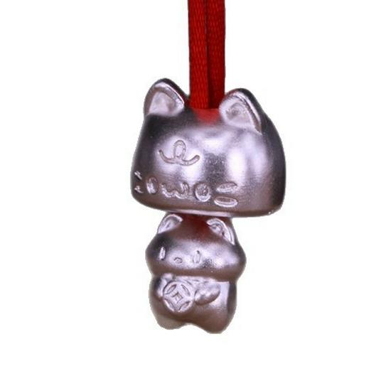 Sterling Silver 999 Hidden Cat Bracelet & Pendant Set - Pure Silver Necklace & DIY Red String Accessories