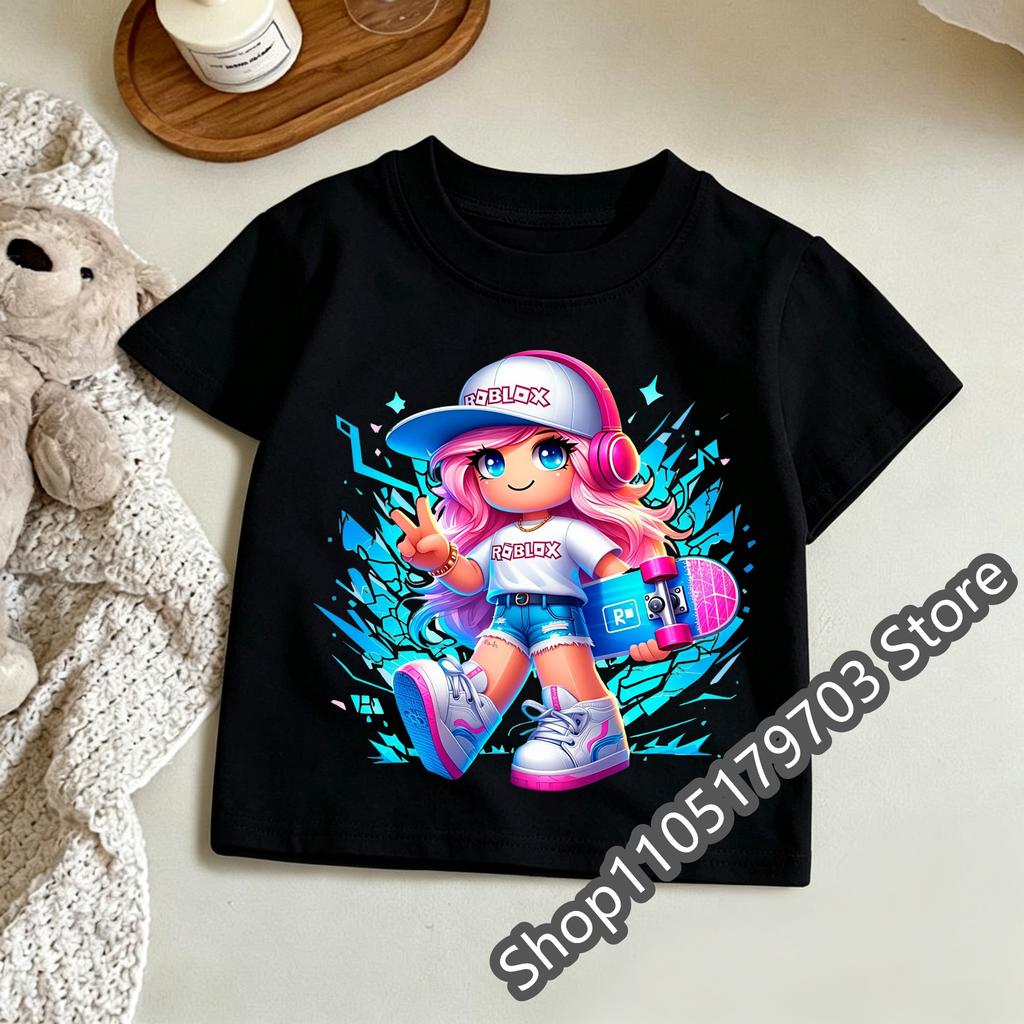 Kids Roblox Summer Print TShirt Colorful Graphic Tee for Gaming Fans Fashionable and Comfortable and Comfortable Childrens Top