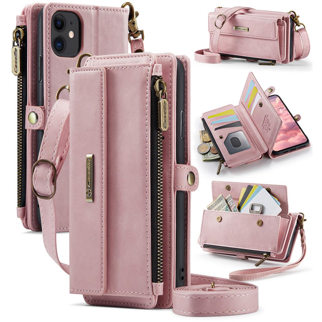 For iPhone 11 Case CASEME C39 RFID Blocking Zipper Wallet Stand Leather Cover with Strap