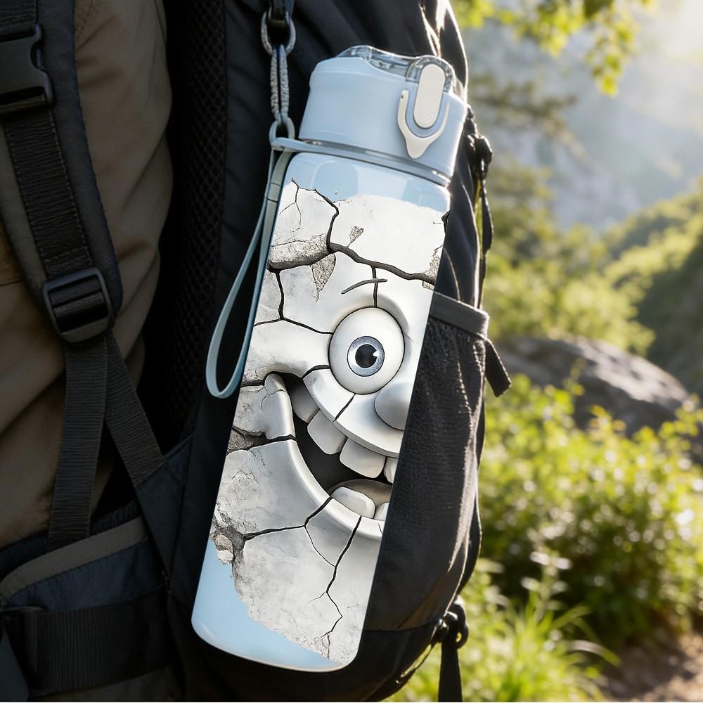 1PC Stone Wall Smiley Face Print 750ml Color Plastic Sports Water Bottle Leakproof Flip Straw Lid Suitable for Sports Office Home Use