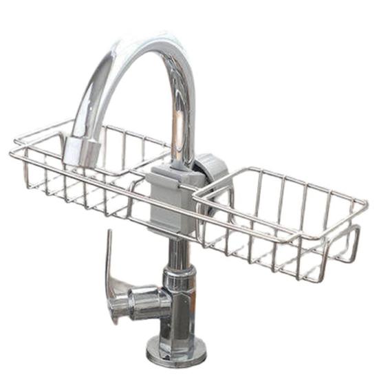 2Pcs Faucet Storage Rack Sink Sponge Holder Rustproof Corrosion Resistant Hollow Design Adjustable Detachable Sponge Holder Sink Organizer